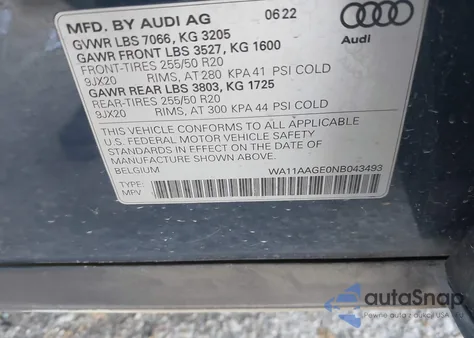 2022 Audi E-Tron Sportback Premium from USA, damaged, VIN WA11AAGE0NB043493